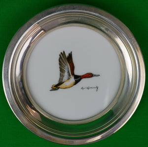 Set Of 5 Cyril Gorainoff/ Abercrombie & Fitch Milk Glass Game Bird Coasters w/ Sterling Rims & 6th by C Liedl