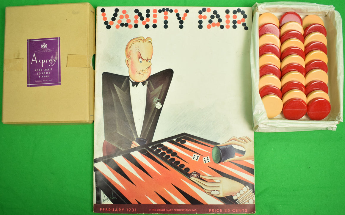 "Asprey Bond Street Box Set x 15 Red & 15 Cream Backgammon Checkers"