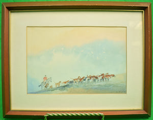 Paul Desmond Brown Huntsman w/ Pack of Hounds c1937 Watercolor