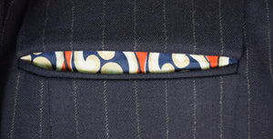 Chipp Navy Chalk Stripe Flannel D/B Suit w/ Paisley Lining Sz 39R
