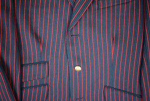"Paul Stuart Green/ Red/ Navy Regatta Stripe Twill Blazer Made In England" Sz 40R