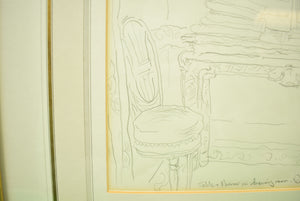 "Table and Mirror in Drawing Room at Reddish House" Original Pencil Drawing by Cecil Beaton (SOLD)