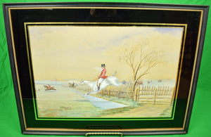 Huntsman Clearing Water Fence c1898 Gouache by H. W. Standing