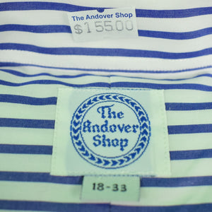 The Andover Shop Blue & White Bengal Stripe BD Dress Shirt Sz: 18-33 New w/ Tag!