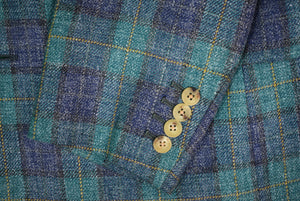 "Paul Stuart Silk/ Linen/ Wool Blue/ Green Tartan Plaid Sport Jacket" Sz 39 Reg