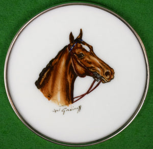 Set Of 4 Cyril Gorainoff Horse Head Milk Glass/ Sterling Rim Coasters