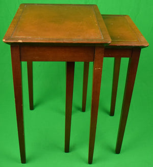 Set Of Two English Stacking Side Tables (2) w Gilt Leather Tops