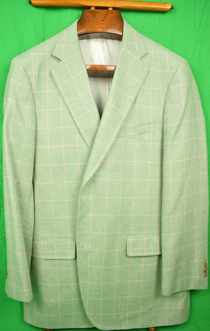 "The Andover Shop Pink Windowpane w/ Celadon Herringbone Silk Sport Jacket" Sz: 44 Lng (New w/ Tag!) (SOLD)