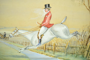 Huntsman Clearing Water Fence c1898 Gouache by H. W. Standing