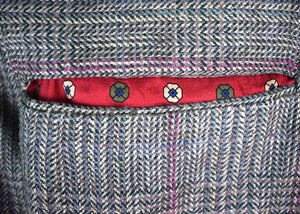 Chipp Grey Glen Plaid Silk/ Linen Sport Jacket w/ Red Foulard Lining Sz 39R