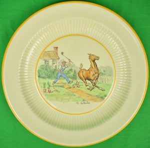 "Set Of 6 Cyril Gorainoff Equestrian Hand-Painted Dinner Plates"