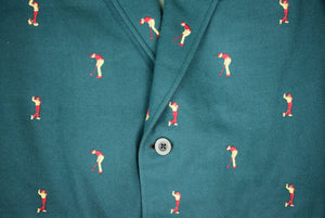 Chipp Dk Green Doeskin Flannel c1975 Blazer w/ Embroidered Golfers Sz 44L