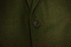 "Chipp Birdseye Windowpane Tweed Shooting Jacket w/ Suede Shoulder Patch & Foulard Print Lining" Sz: 44R