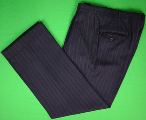 Chipp Navy Chalk Stripe Flannel D/B Suit w/ Paisley Lining Sz 39R