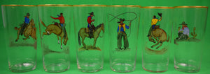 Set x 6 Cyril Gorainoff Cowboy Western Theme Highball Glasses (Mint Condition) (SOLD)