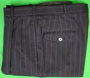 Chipp Navy Flannel Beaded Pinstripe Suit w/ Paisley Lining Sz 39R