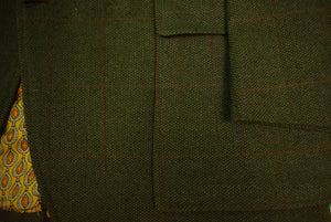 Chipp Birdseye Windowpane Tweed Shooting Jacket w/ Suede Shoulder Patch & Foulard Print Lining Sz: 44R