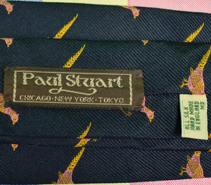 "Drakes x Paul Stuart Navy English Silk w/ Pink Pheasant Club Tie" (SOLD)