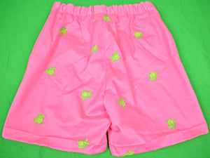 "Chipp Hot Pink Chino Shorts w/ Embroidered Lime Green Frogs" Sz: 32