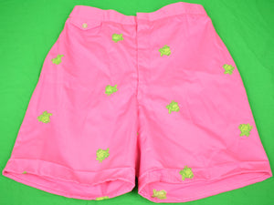 "Chipp Hot Pink Chino Shorts w/ Embroidered Lime Green Frogs" Sz: 32