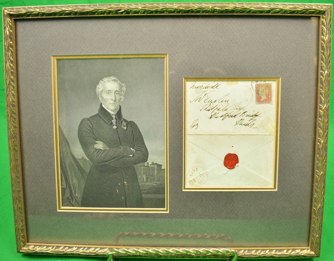 Framed English Portrait w/ c1848 1 Penny Postage Stamp/ Envelope