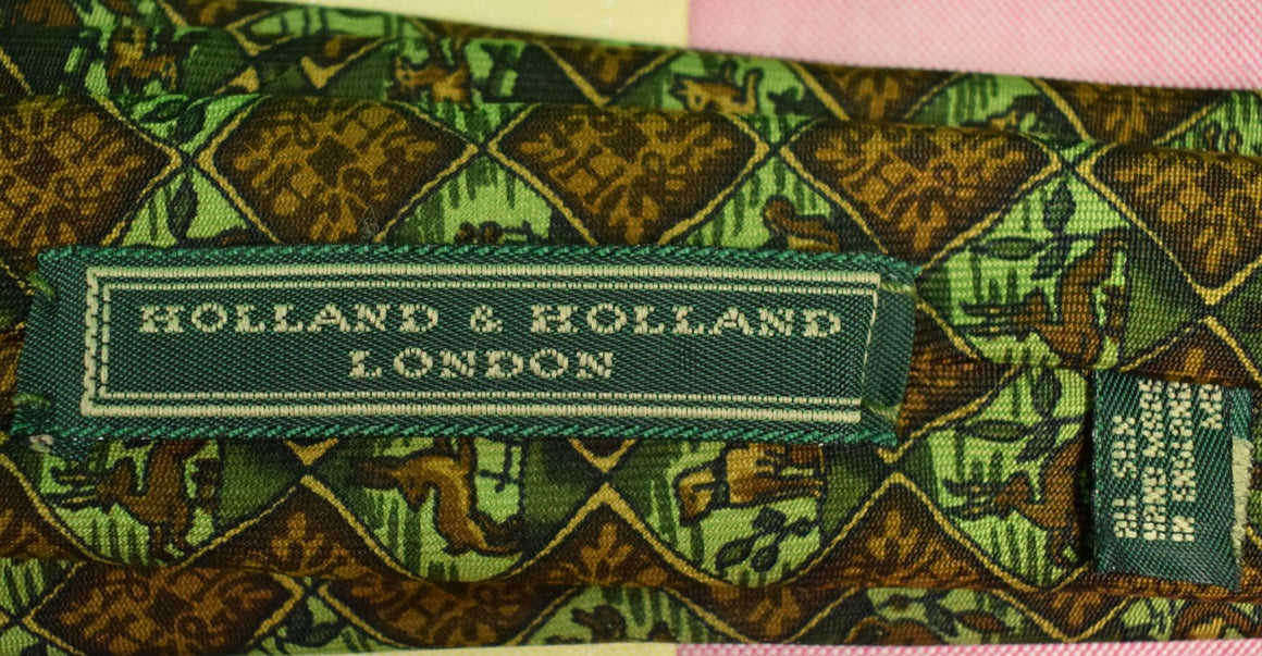 "Drakes x Holland & Holland Hunting Dog Olive Silk Tie" (SOLD)