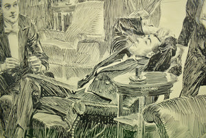 Gentlemen's Players' Club Pen & Ink Drawing by Orson B. Lowell