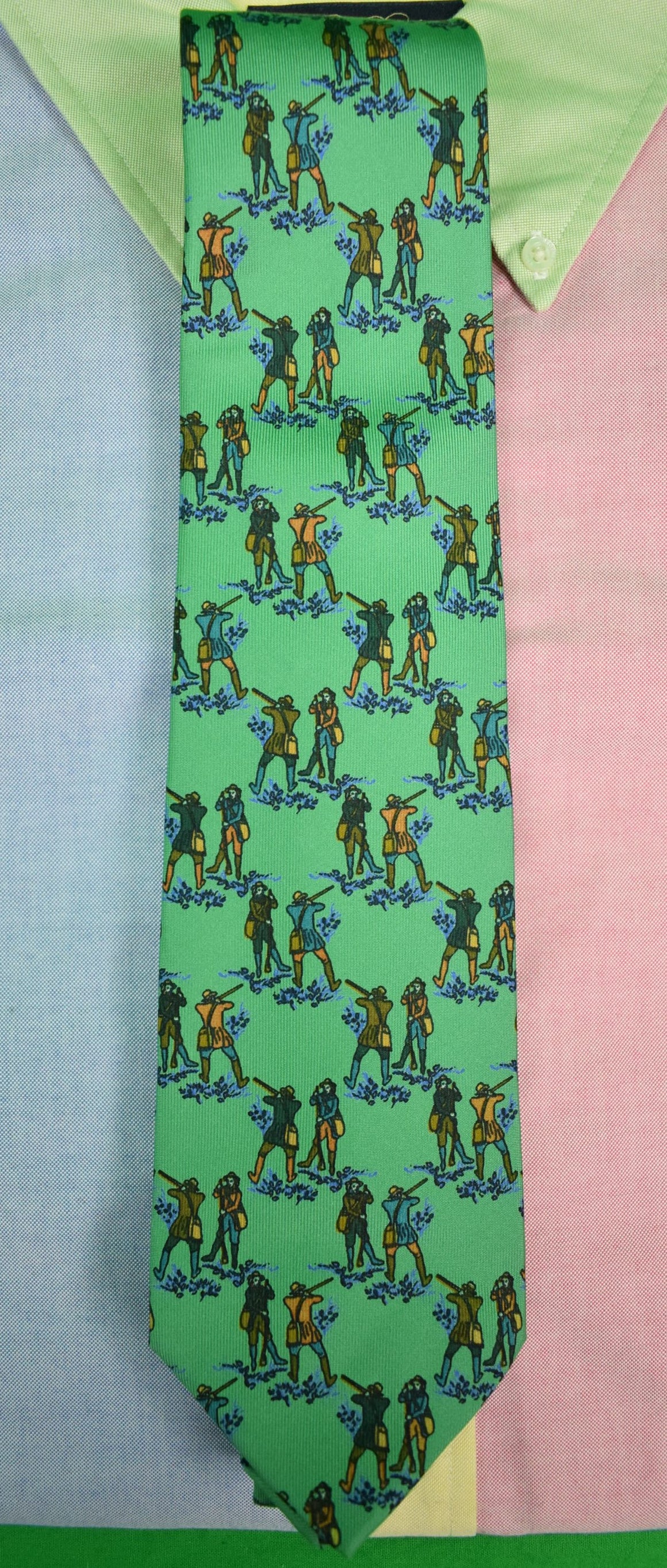 "Drake's x Holland & Holland UK Huntsman Shooting Print Green Silk Club Tie"