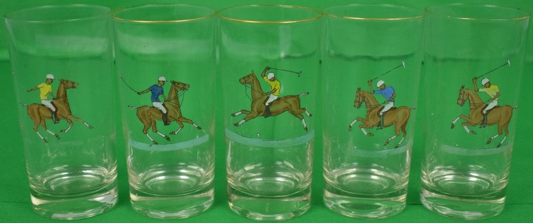 Set of (5) Yellow & Blue Jersey c1950s Polo Player Highball Glasses