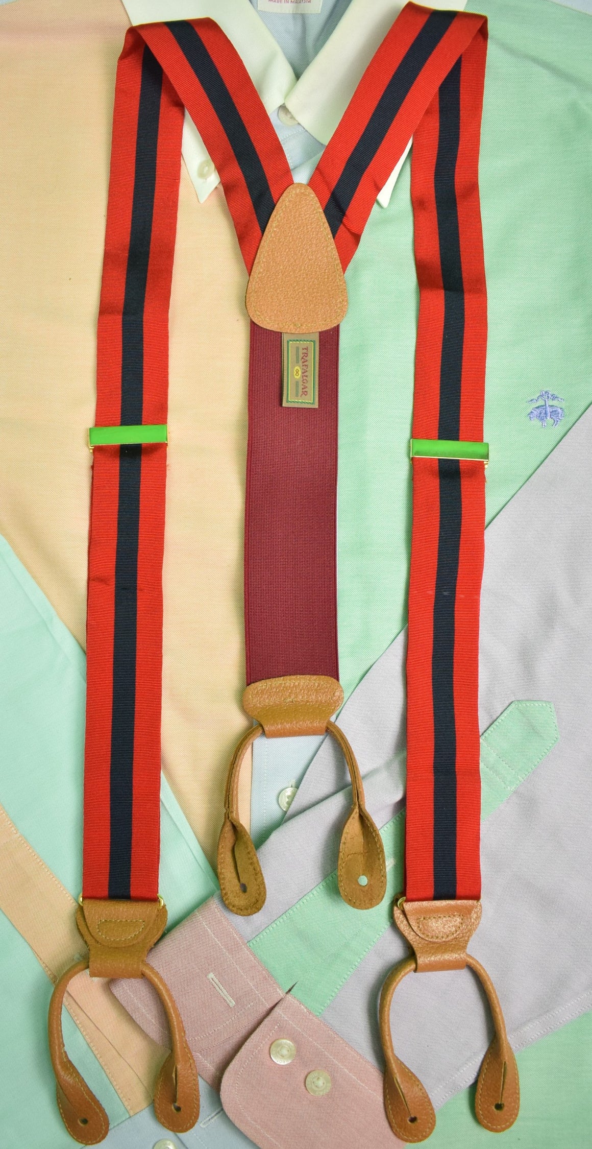 Trafalgar Solid Red Woven Silk Suspenders Braces With Black