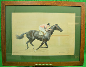"Mrs Payne Whitney's Greentree Stables Racehorse Web Carter" 1921 Watercolor