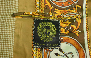 Chipp Camel/ Cream Houndstooth Trop Flannel Blazer w/ Equestrian Print Scarf Lining Sz: 46L
