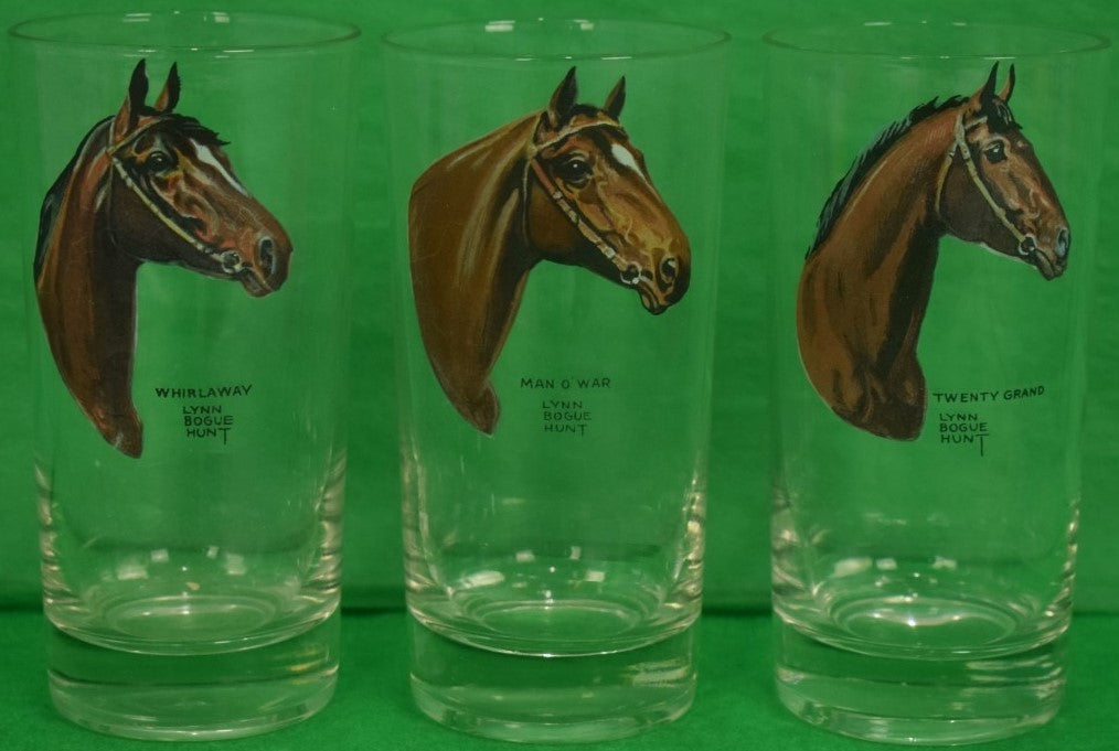 "Set x 3 Lynn Bogue Hunt Hand-Painted Race Horse Highball Glasses"