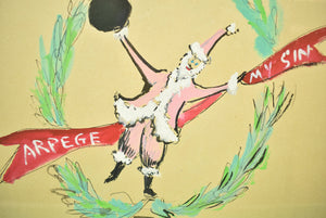 Lanvin Paris Arpege "My Sin" Perfume w/ Pink Santa Claus Gouache