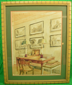 Library Salon Interior Watercolour by Allen Townsend Terrell