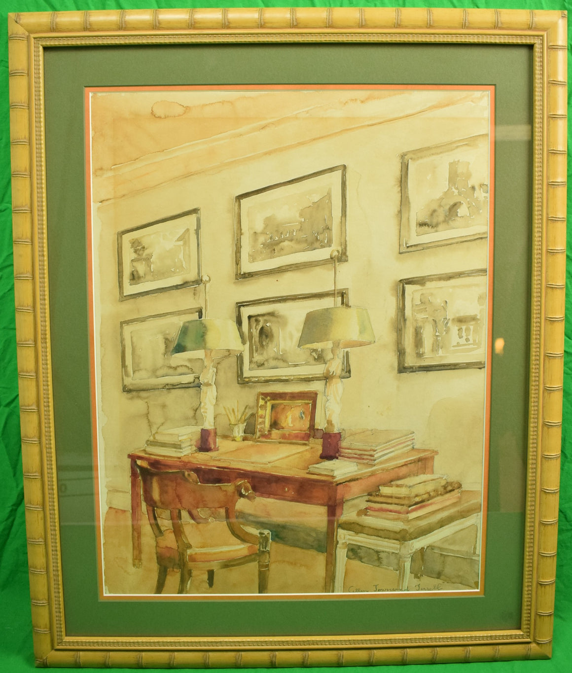 'Library Salon Interior' Watercolour by Allen Townsend Terrell