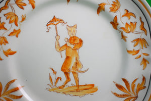 "Pair Of Chinoiserie 'Cats' Olerys France Hand-Painted Faience Plates" (SOLD)