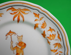 "Pair Of Chinoiserie 'Cats' Olerys France Hand-Painted Faience Plates" (SOLD)