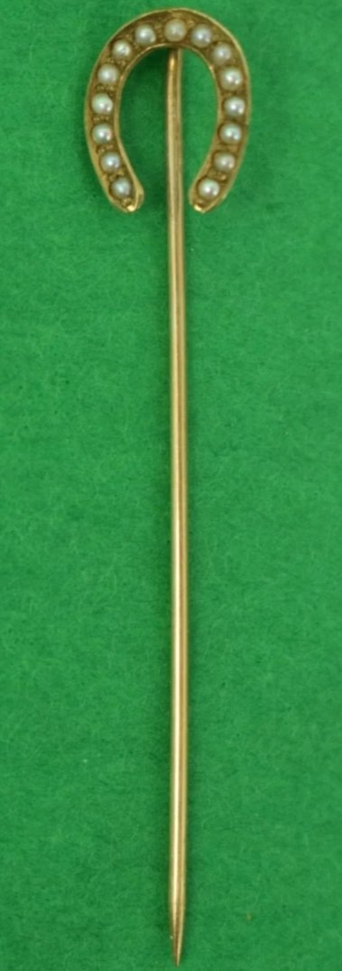 (15) Pearl HorseShoe Gold Victorian Stick Pin