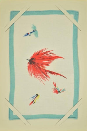 'Set of 8 Irish Linen Hand-Printed Trout Fly c1952 Cocktail Napkins'