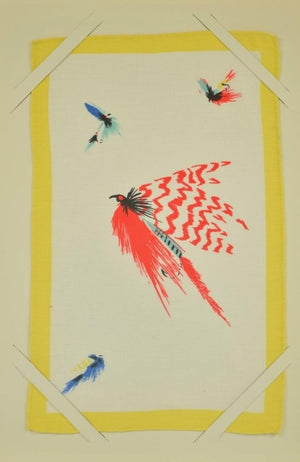 'Set of 8 Irish Linen Hand-Printed Trout Fly c1952 Cocktail Napkins'