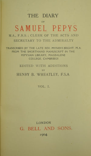 "Diary Of Samuel Pepys w/ Bayntun Deluxe Slipcase (8) Vol Set" 1904 WHEATLEY, H.B. (SOLD)