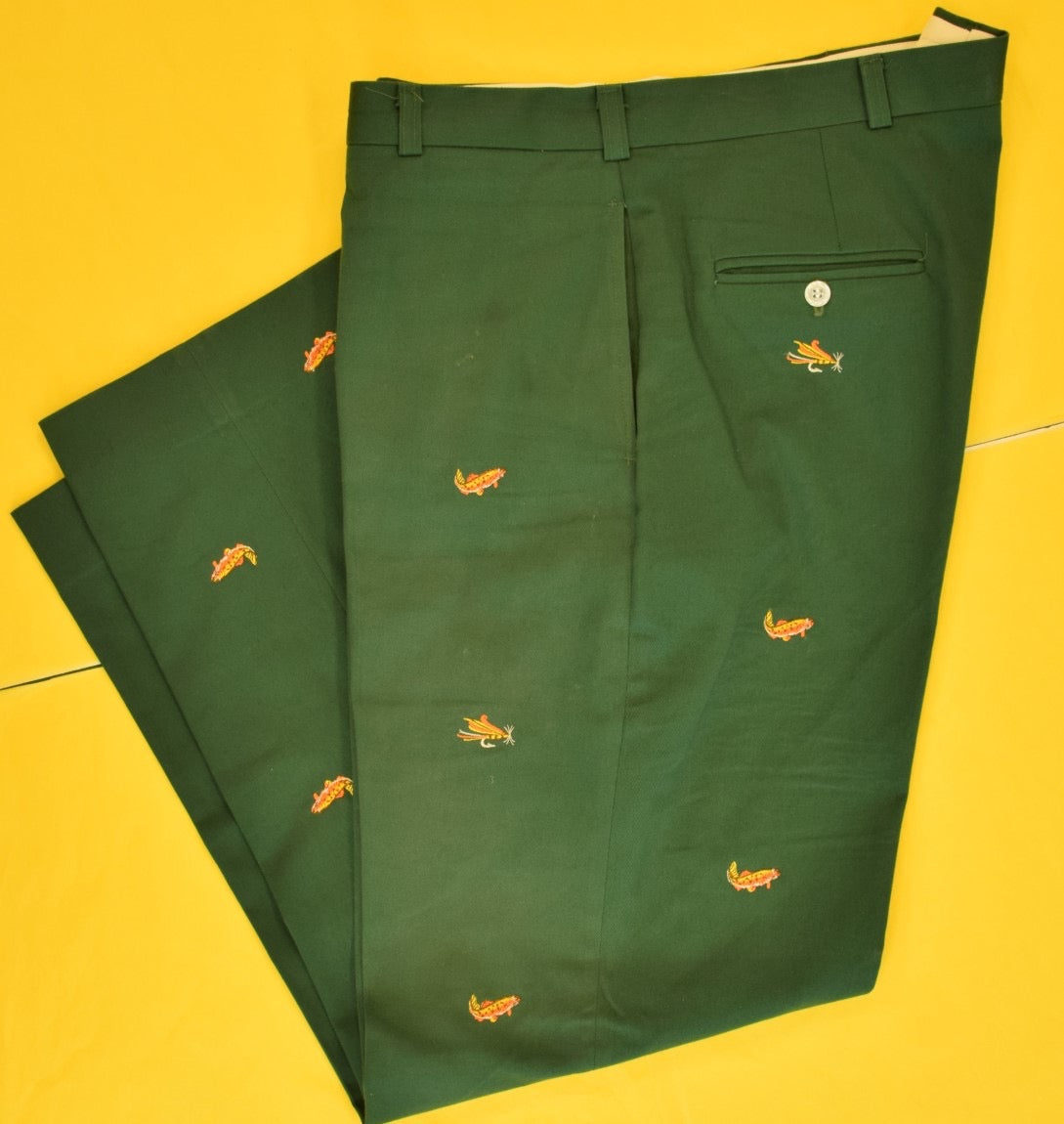 O'Connell's 'Trout/ Flies' Embroidered Hunter Green Chinos Sz: 40 (NEW)