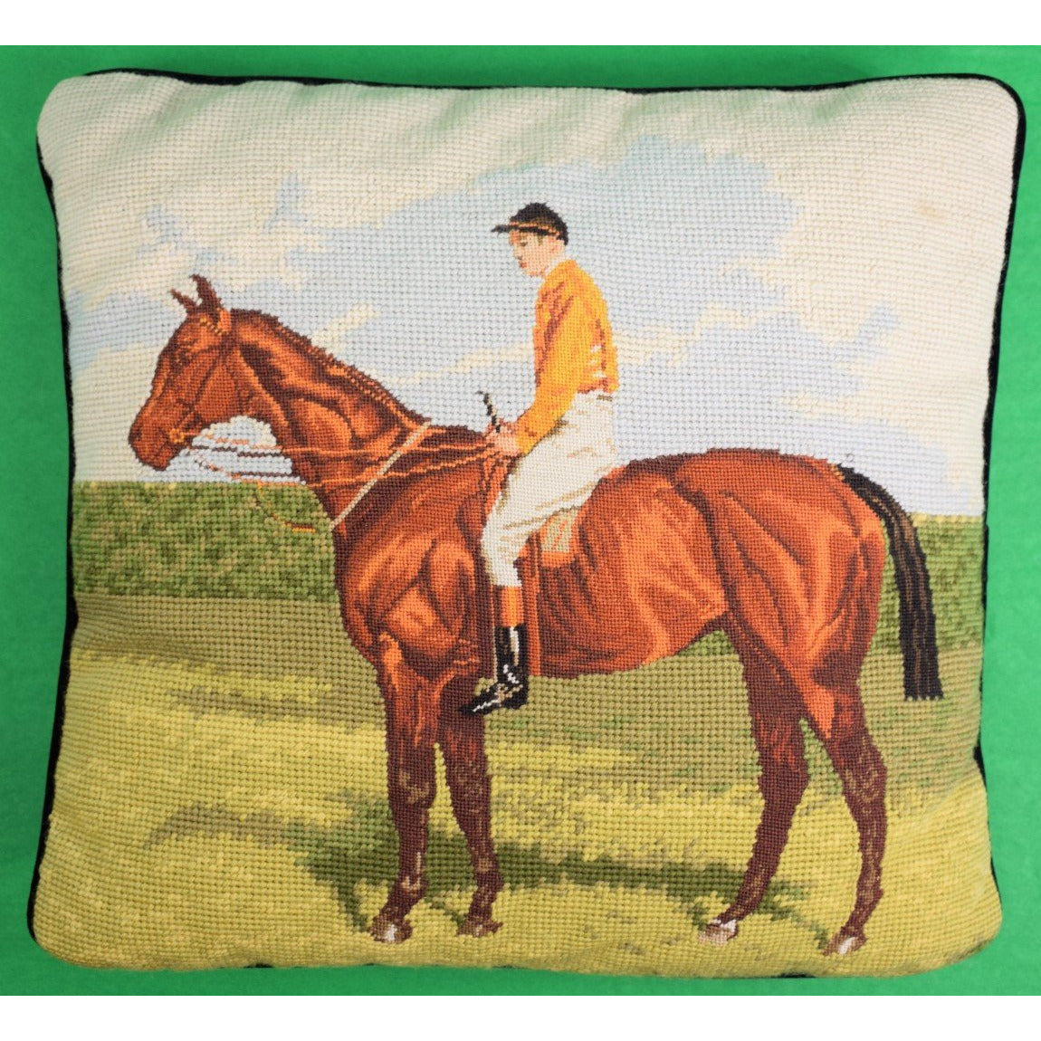 Pair x Petit Hand-Needlepoint English Jockey/ Racehorse