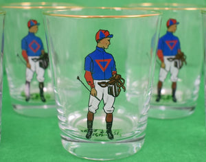 Set of 8 Hand-Painted Jockey Old-Fashioned Glasses