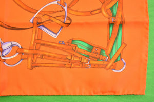 "Polo Ralph Lauren Orange Silk Pocket Sq w/ Equestrian Equipage"