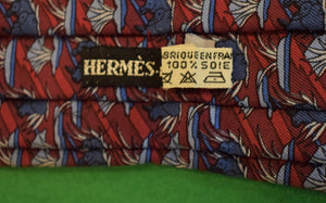 "Hermes Paris Burgundy Ascot/ Cravat w Slate Blue Lapin/ Rabbit Print"