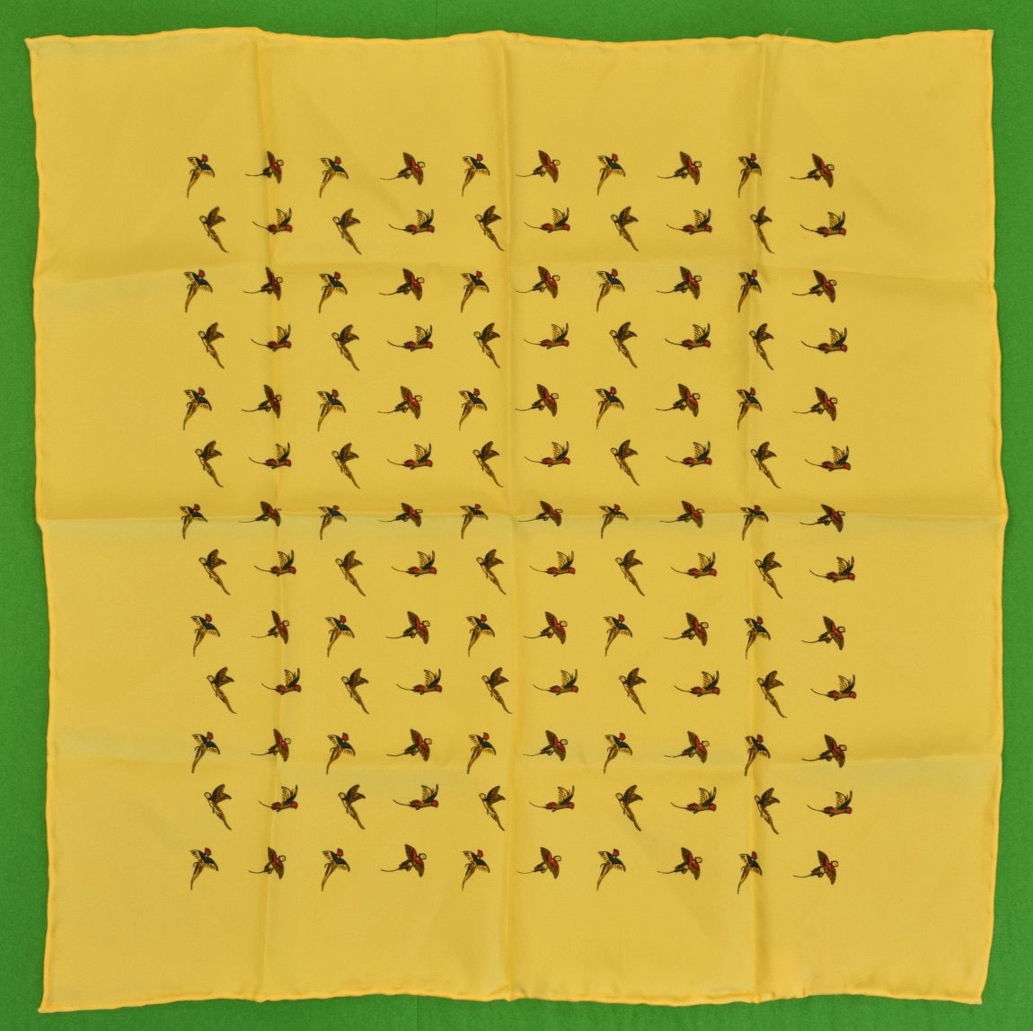 "Brooks Brothers Yellow English Silk Pocket Sq w/ Pheasant Gamebird Print" (SOLD)
