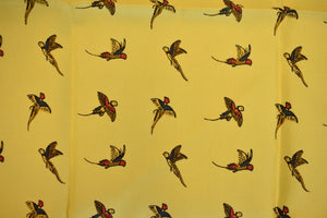 "Brooks Brothers Yellow English Silk Pocket Sq w/ Pheasant Gamebird Print" (SOLD)