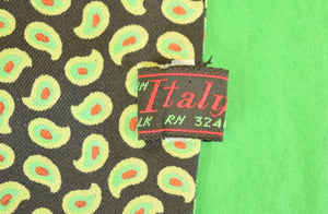 Gent's Italian Silk Cravat Black w/ Green Paisley Pattern